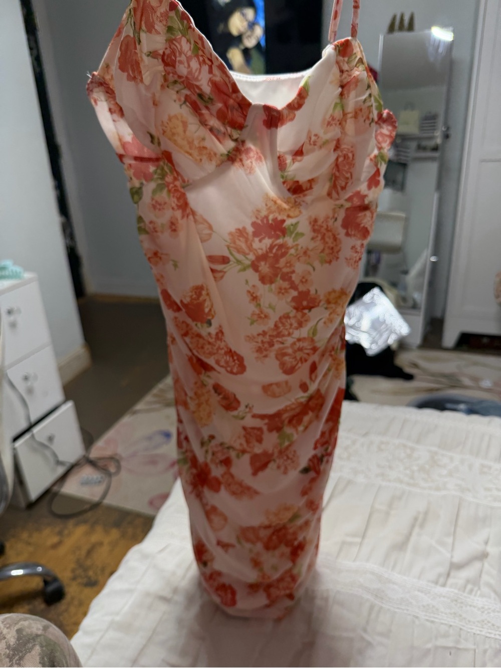 SHEIN Pink and Coral Floral Dress
